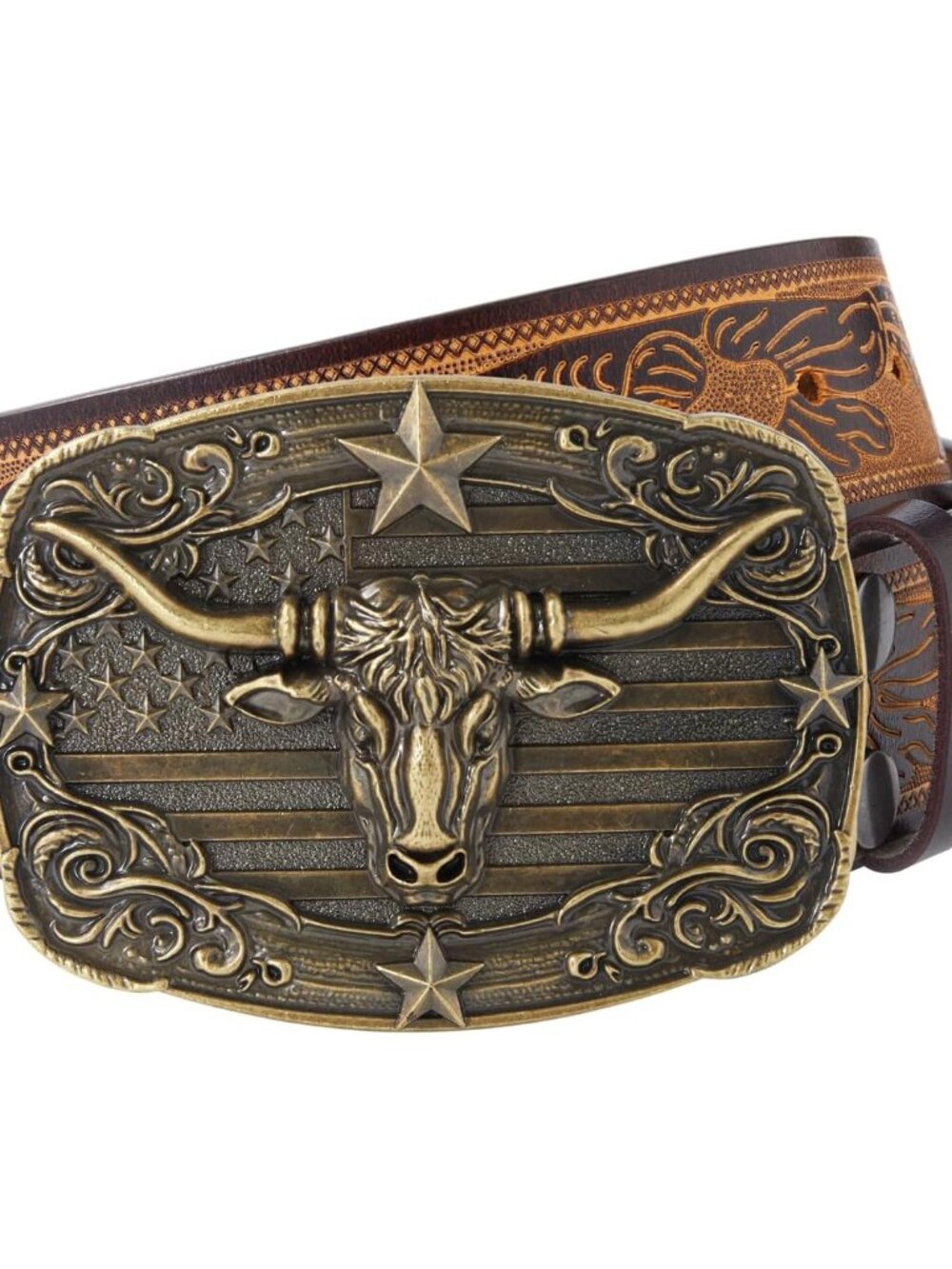 Western Leather Belts For Men Cowboy Belt Mens Engraved Bull Buckle Belts